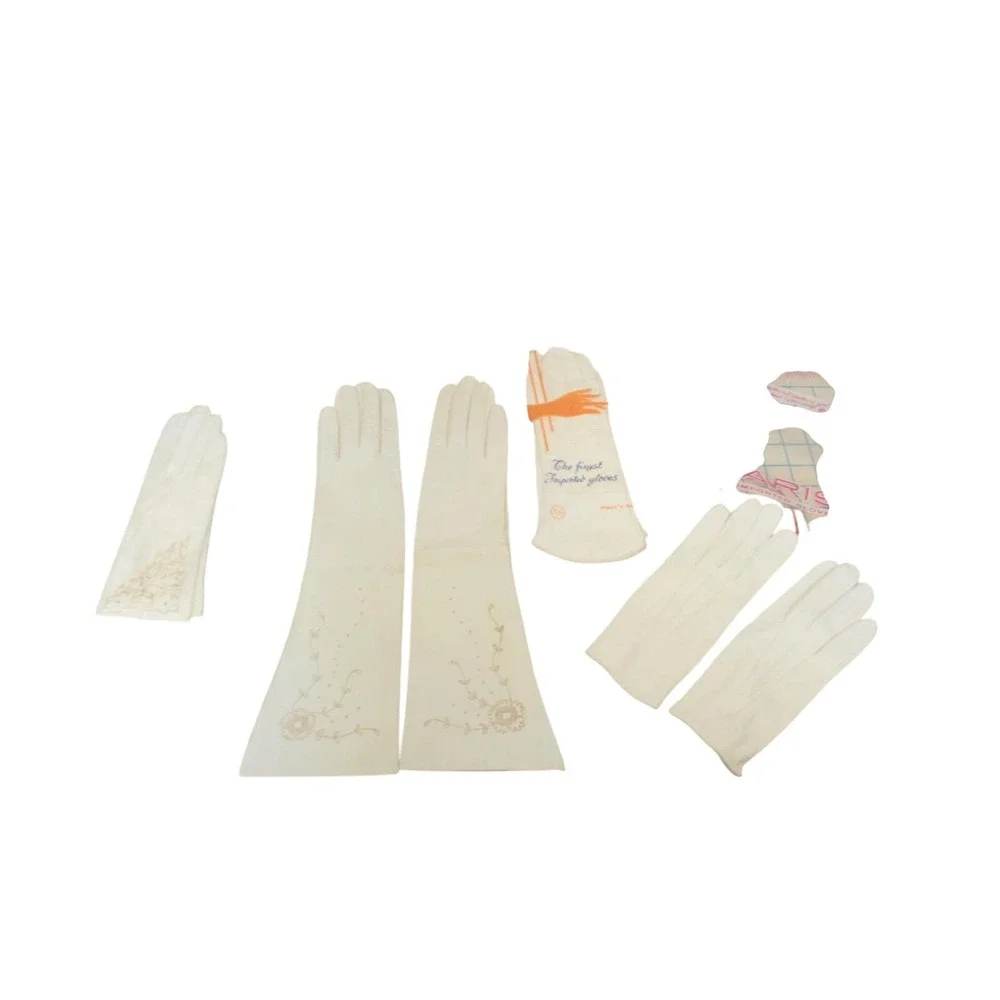 Vintage Aris Van Raalte Kidskin‎ Leather Gloves Lot 5 Pairs Ivory Cream Lace 7.5